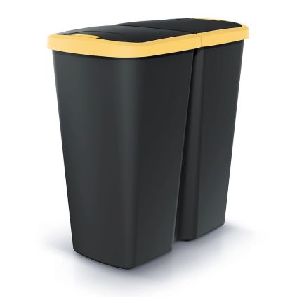 Odpadkový koš DUO černý, 45 l, žlutá / černá