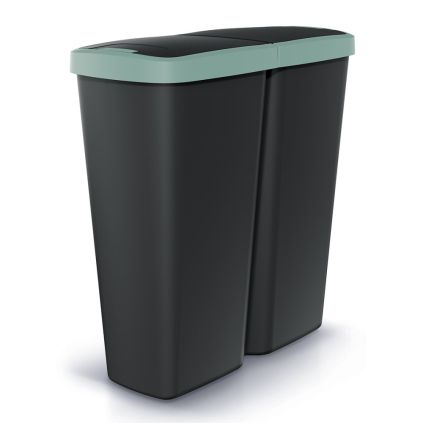 Odpadkový koš DUO černý, 50 l, zelená / černá