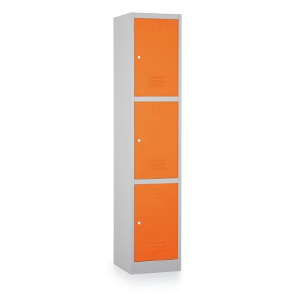 Kovová šatní skříňka - 3 boxy, 38 x 45 x 185 cm, cylindrický zámek, oranžová - ral 2004