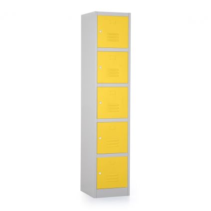 Kovová šatní skříňka - 5 boxů, 38 x 45 x 185 cm, cylindrický zámek, žlutá - ral 1023