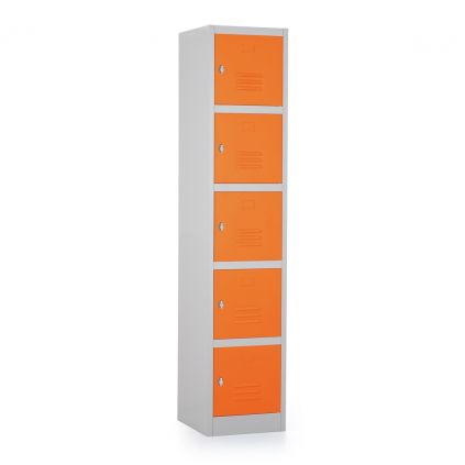 Kovová šatní skříňka - 5 boxů, 38 x 45 x 185 cm, otočný zámek, oranžová - ral 2004
