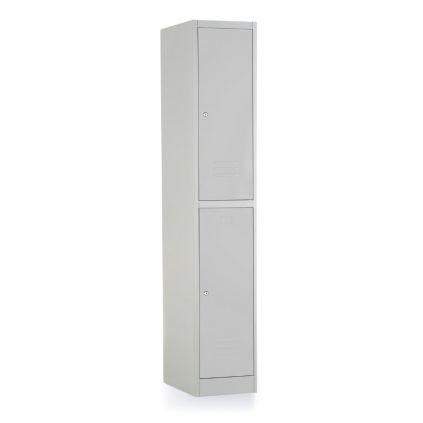 Kovová šatní skříňka - 2 boxy, 38 x 45 x 185 cm, cylindrický zámek, šedá - ral 7035