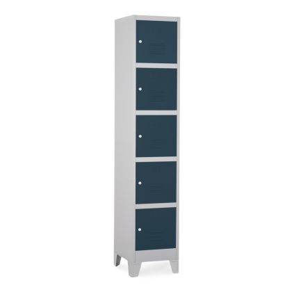 Kovová šatní skříňka - 5 boxů, 38 x 45 x 195 cm, pevné nohy, cylindrický zámek, antracitová - ral 7016