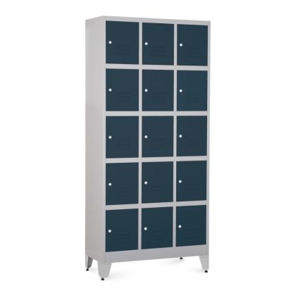 Kovová šatní skříňka - 15 boxů, 90 x 40 x 196,5 cm, nastavitelné nožky, cylindrický zámek, antracitová - ral 7016