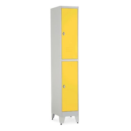 Kovová šatní skříňka - 2 boxy, 38 x 45 x 196,5 cm, nastavitelné nožky, otočný zámek, žlutá - ral 1023