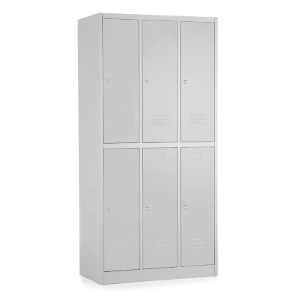 Kovová šatní skříňka - 6 boxů, 90 x 45 x 185 cm, cylindrický zámek, světle šedá - ral 7035 (rozbaleno)