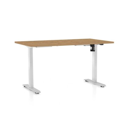 Výškově nastavitelný stůl OfficeTech A, 120 x 80 cm, bílá podnož, dub kamenný