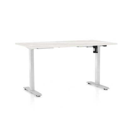 Výškově nastavitelný stůl OfficeTech A, 140 x 80 cm, bílá podnož, bílý jasan