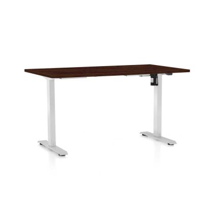 Výškově nastavitelný stůl OfficeTech A, 140 x 80 cm, bílá podnož, wenge