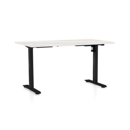 Výškově nastavitelný stůl OfficeTech A, 140 x 80 cm, černá podnož, bílý jasan