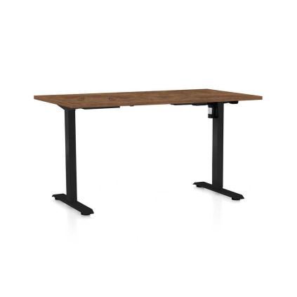 Výškově nastavitelný stůl OfficeTech A, 140 x 80 cm, černá podnož, dub silverjack