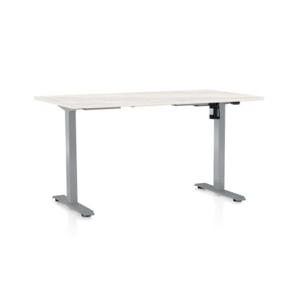 Výškově nastavitelný stůl OfficeTech A, 140 x 80 cm, šedá podnož, bílý jasan