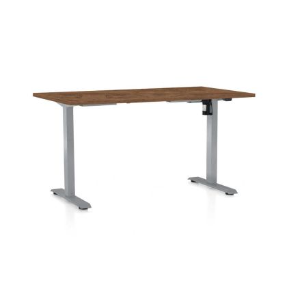 Výškově nastavitelný stůl OfficeTech A, 140 x 80 cm, šedá podnož, dub silverjack