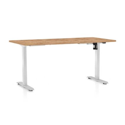 Výškově nastavitelný stůl OfficeTech A, 160 x 80 cm, bílá podnož, dub kraft