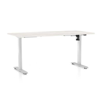 Výškově nastavitelný stůl OfficeTech A, 160 x 80 cm, bílá podnož, bílý jasan