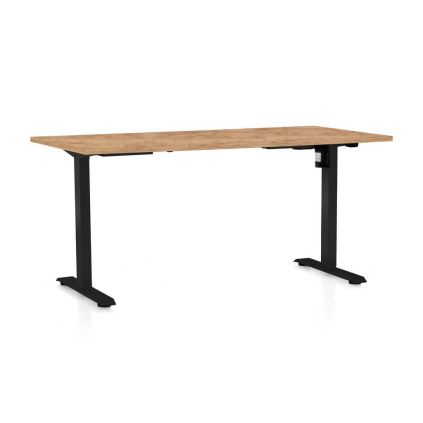 Výškově nastavitelný stůl OfficeTech A, 160 x 80 cm, černá podnož, dub kraft