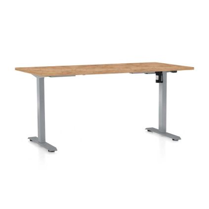 Výškově nastavitelný stůl OfficeTech A, 160 x 80 cm, šedá podnož, dub kraft