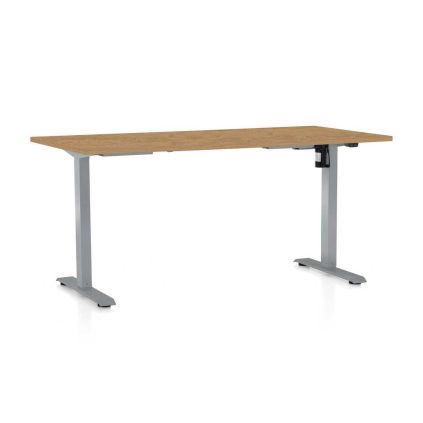 Výškově nastavitelný stůl OfficeTech A, 160 x 80 cm, šedá podnož, dub kamenný