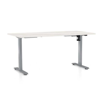 Výškově nastavitelný stůl OfficeTech A, 160 x 80 cm, šedá podnož, bílý jasan