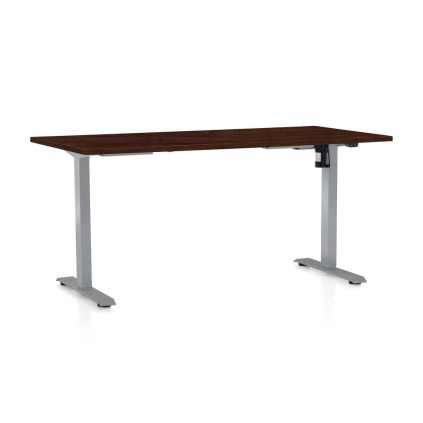 Výškově nastavitelný stůl OfficeTech A, 160 x 80 cm, šedá podnož, wenge