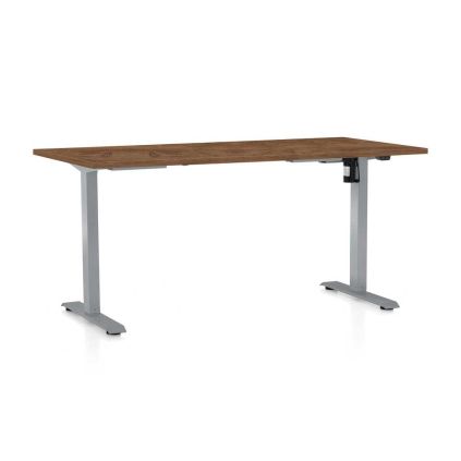 Výškově nastavitelný stůl OfficeTech A, 160 x 80 cm, šedá podnož, dub silverjack