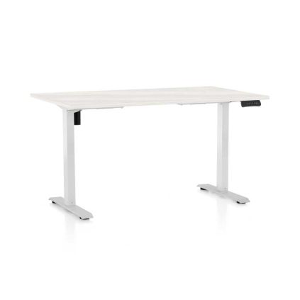 Výškově nastavitelný stůl OfficeTech B, 120 x 80 cm, bílá podnož, bílý jasan
