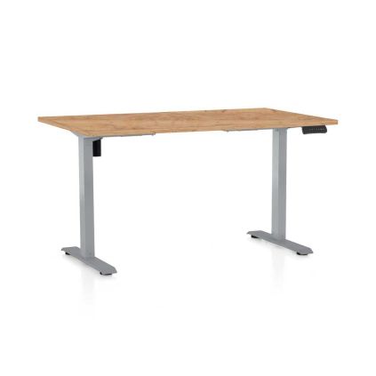 Výškově nastavitelný stůl OfficeTech B, 120 x 80 cm, šedá podnož, dub kraft