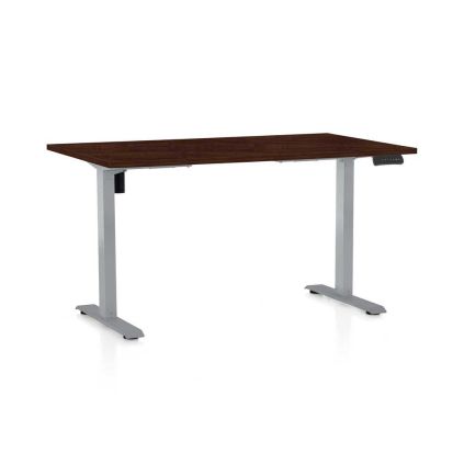 Výškově nastavitelný stůl OfficeTech B, 120 x 80 cm, šedá podnož, wenge