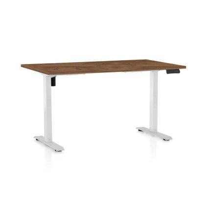 Výškově nastavitelný stůl OfficeTech B, 140 x 80 cm, bílá podnož, dub silverjack