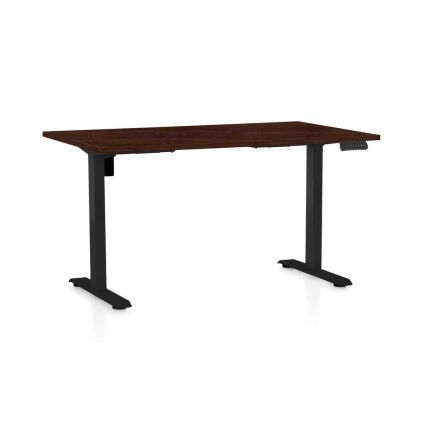 Výškově nastavitelný stůl OfficeTech B, 140 x 80 cm, černá podnož, wenge