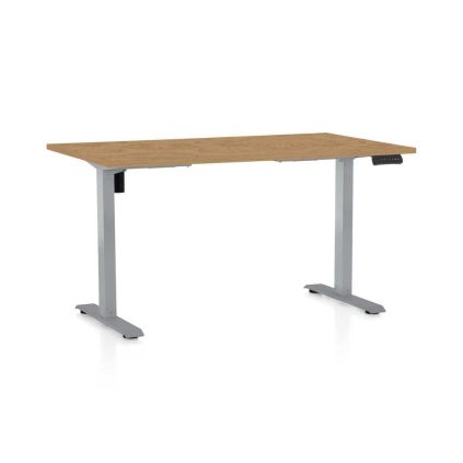 Výškově nastavitelný stůl OfficeTech B, 140 x 80 cm, šedá podnož, dub kamenný