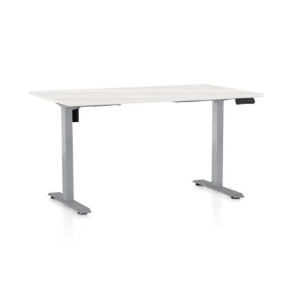 Výškově nastavitelný stůl OfficeTech B, 140 x 80 cm, šedá podnož, bílý jasan