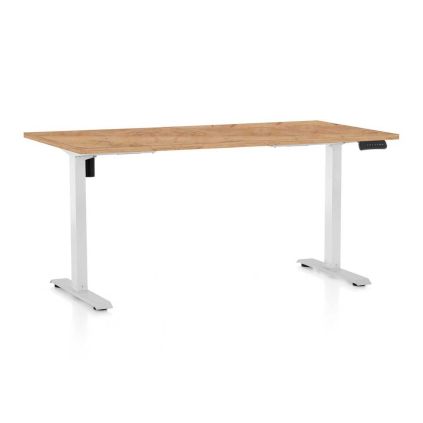Výškově nastavitelný stůl OfficeTech B, 160 x 80 cm, bílá podnož, dub kraft