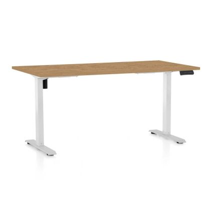 Výškově nastavitelný stůl OfficeTech B, 160 x 80 cm, bílá podnož, dub kamenný