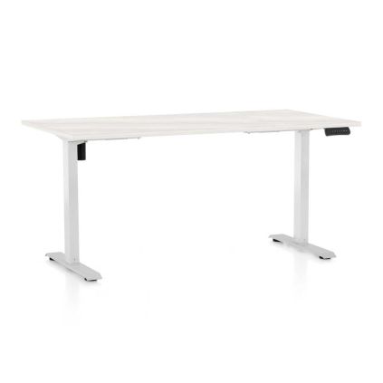 Výškově nastavitelný stůl OfficeTech B, 160 x 80 cm, bílá podnož, bílý jasan