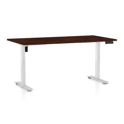 Výškově nastavitelný stůl OfficeTech B, 160 x 80 cm, bílá podnož, wenge