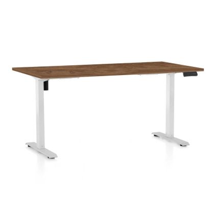 Výškově nastavitelný stůl OfficeTech B, 160 x 80 cm, bílá podnož, dub silverjack