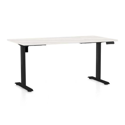 Výškově nastavitelný stůl OfficeTech B, 160 x 80 cm, černá podnož, bílý jasan