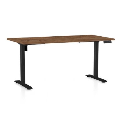Výškově nastavitelný stůl OfficeTech B, 160 x 80 cm, černá podnož, dub silverjack