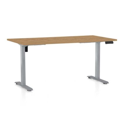 Výškově nastavitelný stůl OfficeTech B, 160 x 80 cm, šedá podnož, dub kamenný