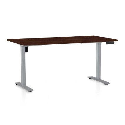 Výškově nastavitelný stůl OfficeTech B, 160 x 80 cm, šedá podnož, wenge