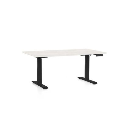 Výškově nastavitelný stůl OfficeTech C, 120 x 80 cm, černá podnož, bílý jasan