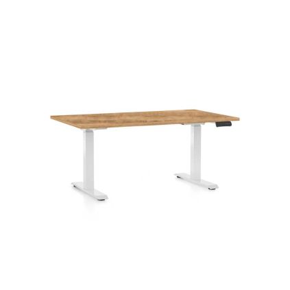 Výškově nastavitelný stůl OfficeTech C, 140 x 80 cm, bílá podnož, dub zlatý