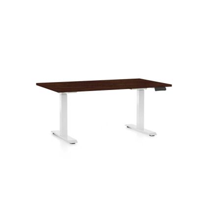 Výškově nastavitelný stůl OfficeTech C, 140 x 80 cm, bílá podnož, wenge