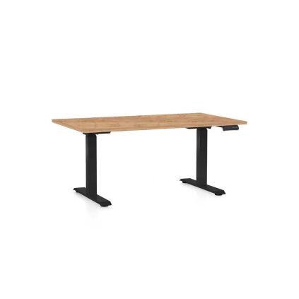 Výškově nastavitelný stůl OfficeTech C, 140 x 80 cm, černá podnož, dub kraft
