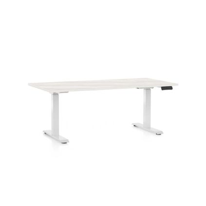 Výškově nastavitelný stůl OfficeTech C, 160 x 80 cm, bílá podnož, bílý jasan