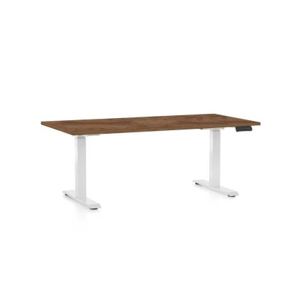 Výškově nastavitelný stůl OfficeTech C, 160 x 80 cm, bílá podnož, dub silverjack