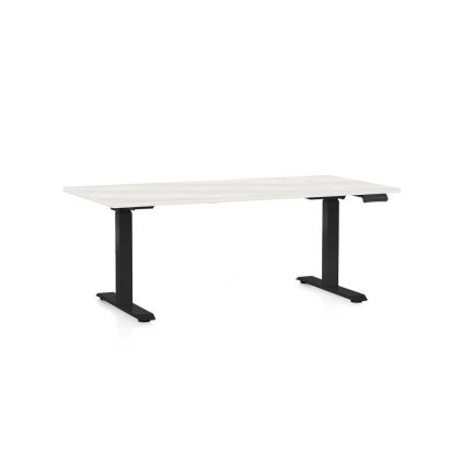 Výškově nastavitelný stůl OfficeTech C, 160 x 80 cm, černá podnož, bílý jasan