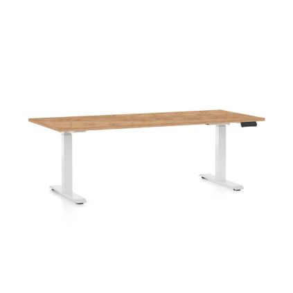 Výškově nastavitelný stůl OfficeTech C, 180 x 80 cm, bílá podnož, dub kraft