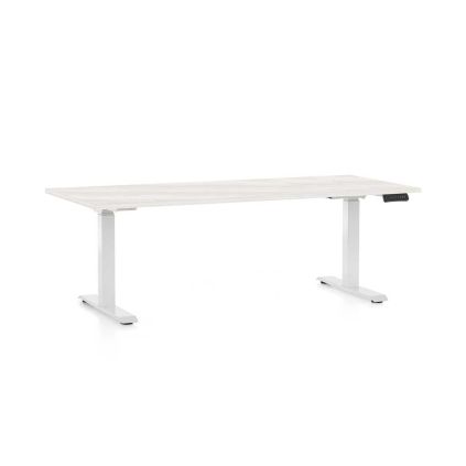 Výškově nastavitelný stůl OfficeTech C, 180 x 80 cm, bílá podnož, bílý jasan